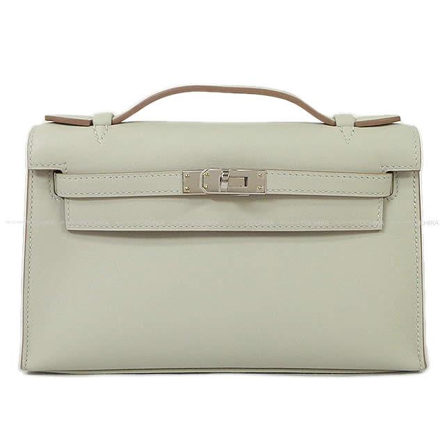 HERMES Handbag Pochette Kelly Gris Perle Veau Swift Silver HW Stamp K[BRAND NEW][Authentic]