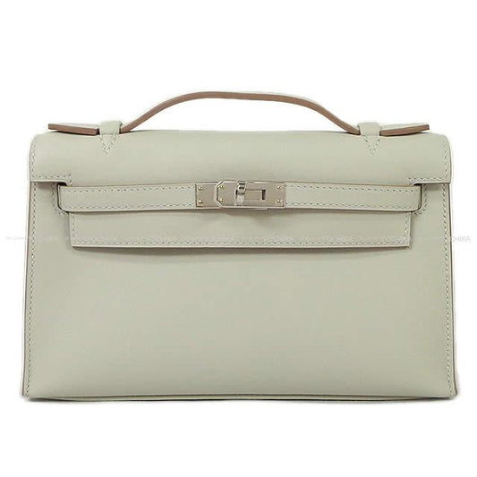HERMES Handbag Pochette Kelly Gris Perle Veau Swift Silver HW Stamp K[BRAND NEW][Authentic]