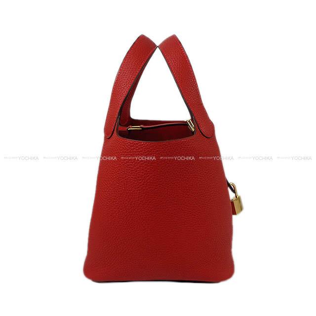 HERMES Handbag Picotin Lock 18 PM Rouge Casaque Taurillon Clemence Gold HW Stamp W[EXCELLENT][Authentic]