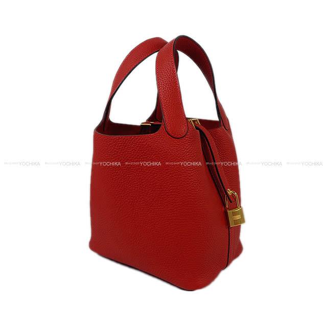 HERMES Handbag Picotin Lock 18 PM Rouge Casaque Taurillon Clemence Gold HW Stamp W[EXCELLENT][Authentic]