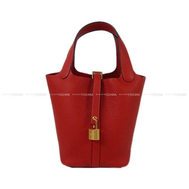 HERMES Handbag Picotin Lock 18 PM Rouge Casaque Taurillon Clemence Gold HW Stamp W[EXCELLENT][Authentic]