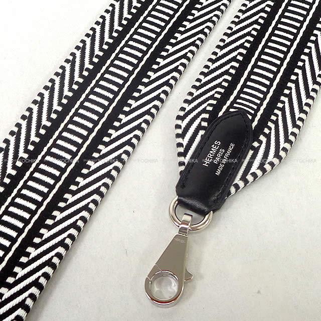 HERMES shoulder strap Bandouliere 50mm 105cm Sangles Caval Noir (Black)/Blanc (White) Toile/Veau Swift Silver HW Stamp K[BRAND NEW][Authentic]