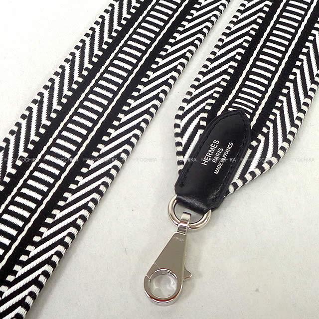 HERMES shoulder strap Bandouliere 50mm 105cm Sangles Caval Noir (Black)/Blanc (White) Toile H/Veau Swift Silver HW Stamp W[BRAND NEW][Authentic]