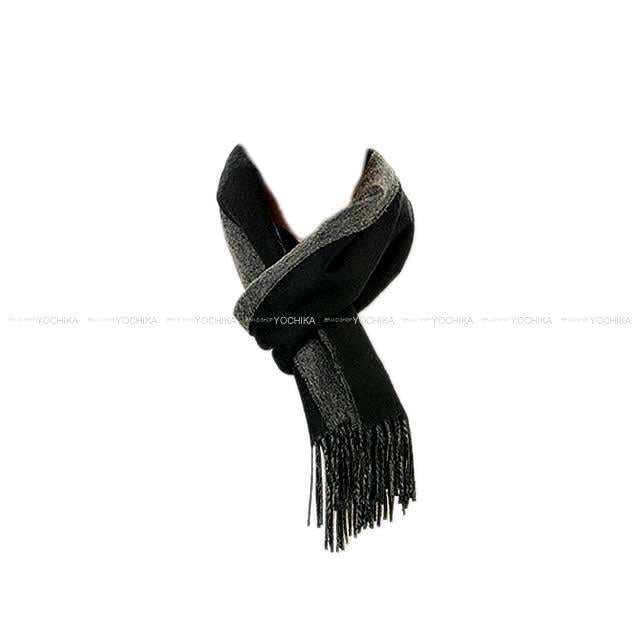 HERMES muffler Bi-color Recto-Verso Noir(Black)/Gris flanelle Cashmere100%[BRAND NEW][Authentic]