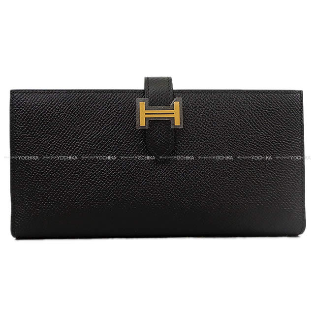 HERMES long wallet Bearn Soufflet Noir (Black) Veau Epsom Gold HW Stamp K[BRAND NEW][Authentic]