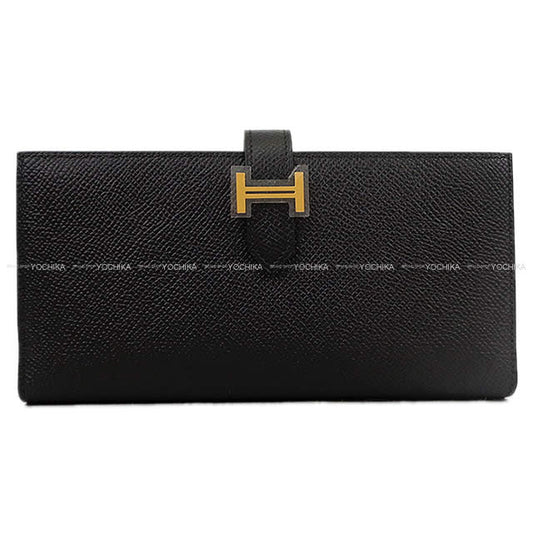 HERMES long wallet Bearn Soufflet Noir (Black) Veau Epsom Gold HW Stamp K[BRAND NEW][Authentic]