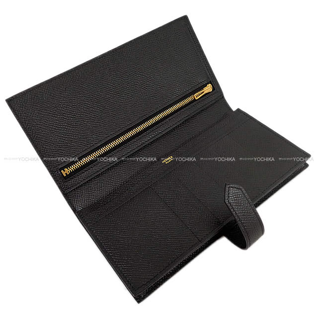 HERMES long wallet Bearn Soufflet Noir (Black) Veau Epsom Gold HW Stamp K[BRAND NEW][Authentic]