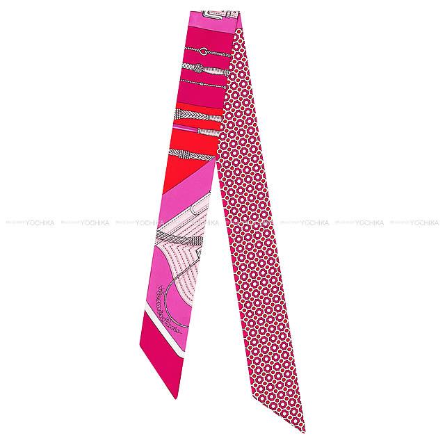 2018AW HERMES scarf Twilly CLIC CLAC MODERN CANNAGE Fuchsia/Rouge/Rose Silk100%[EXCELLENT][Authentic]