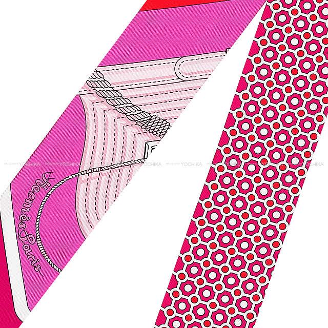 2018AW HERMES scarf Twilly CLIC CLAC MODERN CANNAGE Fuchsia/Rouge/Rose Silk100%[EXCELLENT][Authentic]