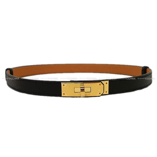 HERMES belt Kelly Belt 18 Noir (Black) Veau Epsom Gold HW Stamp W[BRAND NEW][Authentic]