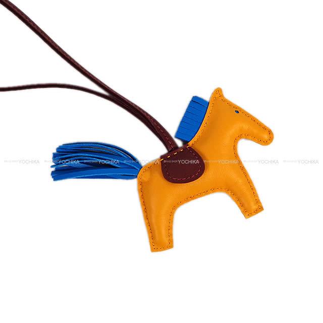 HERMES bag charm Rodeo PM Jaune d'Or/Bleu Zanzibar/Rouge H Agneau Milo Stamp Z[EXCELLENT][Authentic]