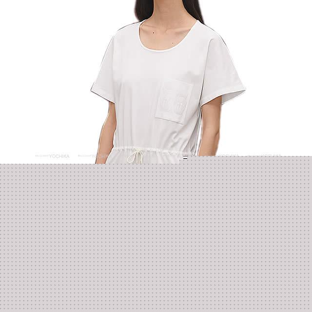 2019SS HERMES One‐piece dress Embroidered pocket Blanc (White) Lambskin #38 H920519D09038[EXCELLENT][Authentic]