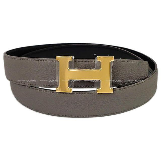HERMES belt Constance 32 Reversible H Belt Noir (Black)/Etain Box Calf/Veau Togo #95 Gold HW Stamp G[BRAND NEW][Authentic]