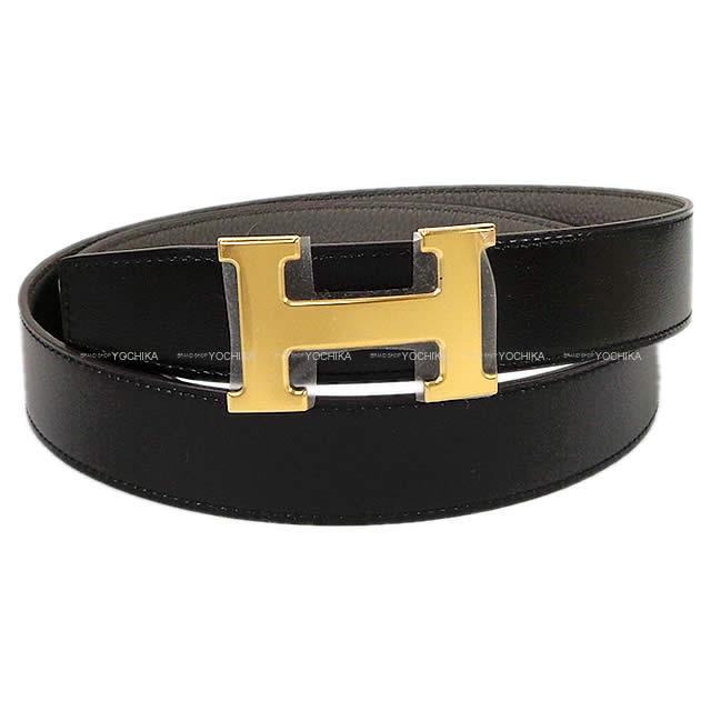 HERMES belt Constance 32 Reversible H Belt Noir (Black)/Etain Box Calf/Veau Togo #95 Gold HW Stamp G[BRAND NEW][Authentic]