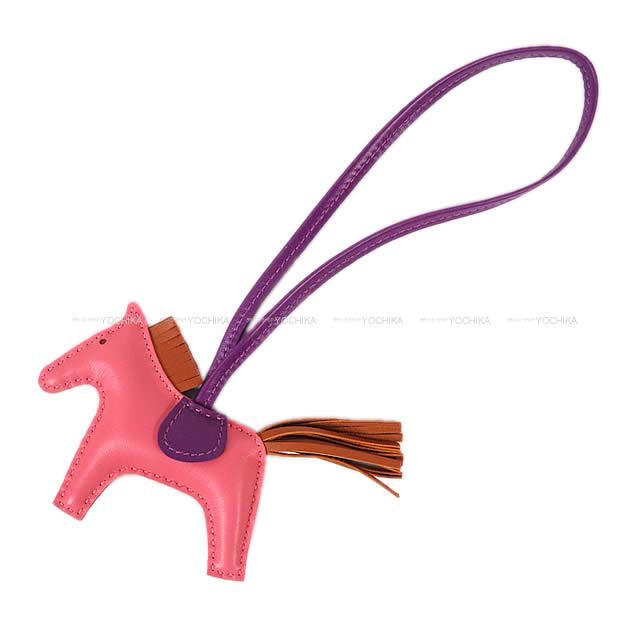 HERMES bag charm Rodeo PM Rose Azalee/Violet/Pain d'Epice Agneau Milo Stamp D[EXCELLENT][Authentic]