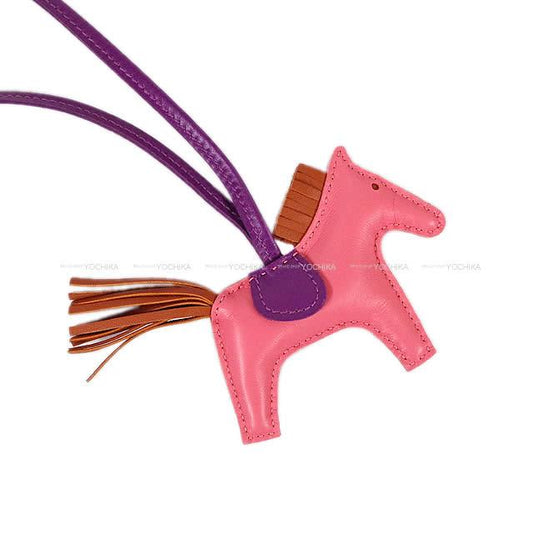 HERMES bag charm Rodeo PM Rose Azalee/Violet/Pain d'Epice Agneau Milo Stamp D[EXCELLENT][Authentic]