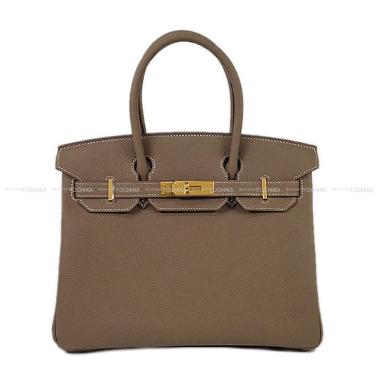 HERMES Handbag Birkin30 Etoupe Veau Togo Gold HW Stamp W[EXCELLENT][Authentic]