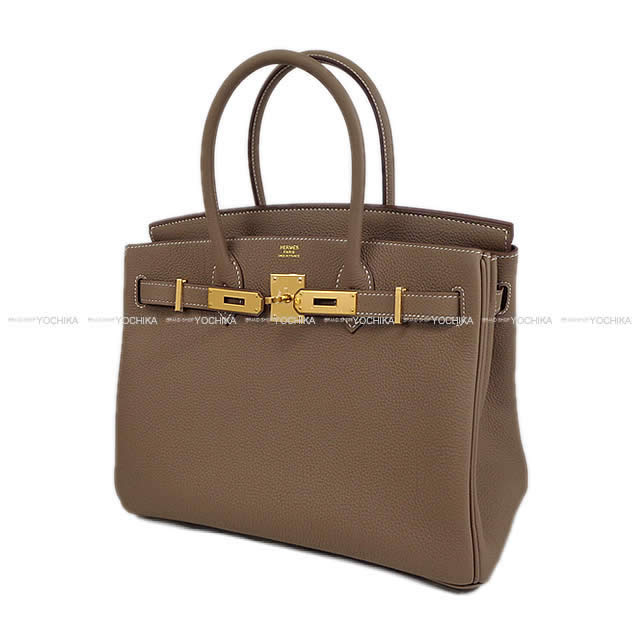 HERMES Handbag Birkin30 Etoupe Veau Togo Gold HW Stamp W[EXCELLENT][Authentic]