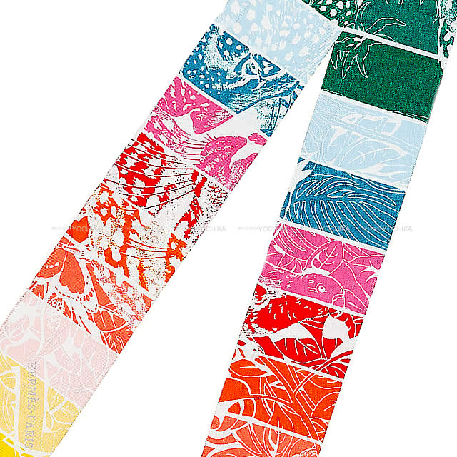 2019SS HERMES scarf Twilly Jungle Love Rainbow Plumetis DotVert/Rose/Jaune Silk100%[EXCELLENT][Authentic]