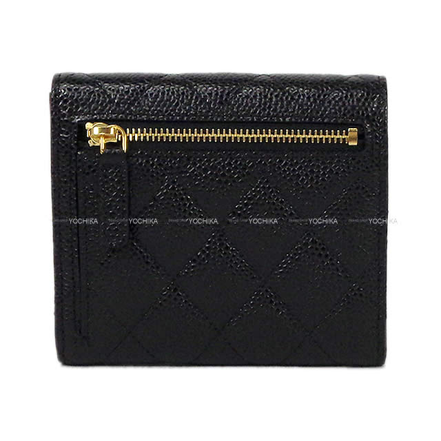 CHANEL Tri-fold wallet Classic Matelasse COCO with Coin Case Small Flap Black/Bordeaux Graind Calf(Caviarskin) Gold HW AP0231[EXCELLENT][Authentic]