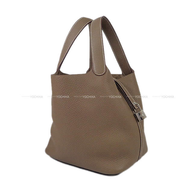 HERMES Handbag Picotin Lock 22 MM Etoupe Taurillon Clemence Silver HW Stamp B[EXCELLENT][Authentic]