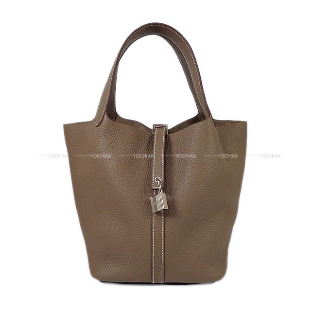 HERMES Handbag Picotin Lock 22 MM Etoupe Taurillon Clemence Silver HW Stamp B[EXCELLENT][Authentic]