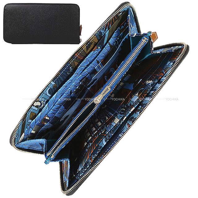 HERMES long wallet Azap Silk'in Long ANIMA POLIS Noir (Black)/Bleu Paradis/Deep Blue Veau Epsom Silver HW Stamp D[EXCELLENT][Authentic]