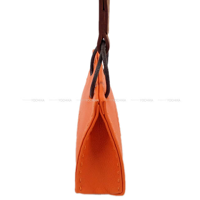 HERMES bag charm Sac Orange Mini Shopping bag Feu Orange Agneau Milo Stamp D[EXCELLENT][Authentic]