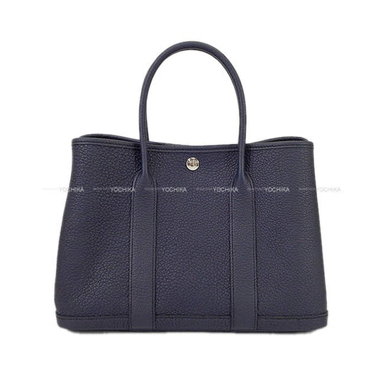 HERMES tote bag Garden Party 30 TPM All Leather Blue Indigo Veau Negonda Silver HW Stamp W[BRAND NEW][Authentic]