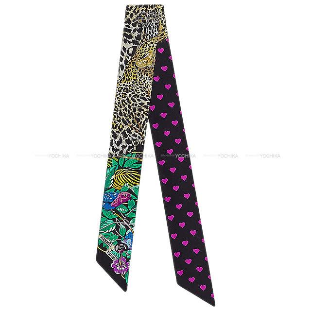 2020SS HERMES scarf Twilly Jungle Love Love Black/Vert/Rose vif Silk100%[EXCELLENT][Authentic]