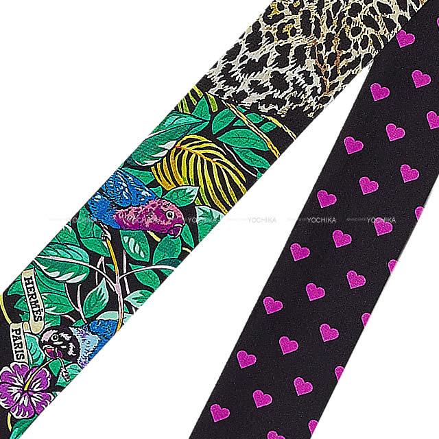 2020SS HERMES scarf Twilly Jungle Love Love Black/Vert/Rose vif Silk100%[EXCELLENT][Authentic]