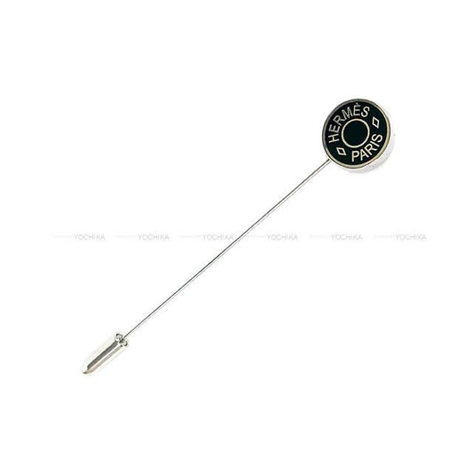 HERMES broach Hat Pin Pin Broach Serie Clou De Selle Noir (Black) Lacquer/Stainless steel Overall length 2.4" Top 0.4"x0.4" Silver HW[EXCELLENT][Authentic]