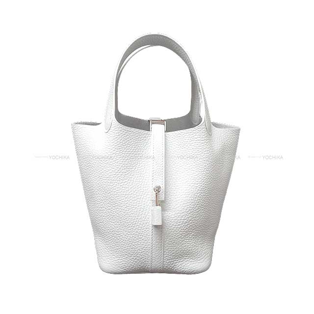 HERMES Handbag Picotin Lock 18 PM Blanc (White) Taurillon Clemence Silver HW Stamp D[EXCELLENT][Authentic]