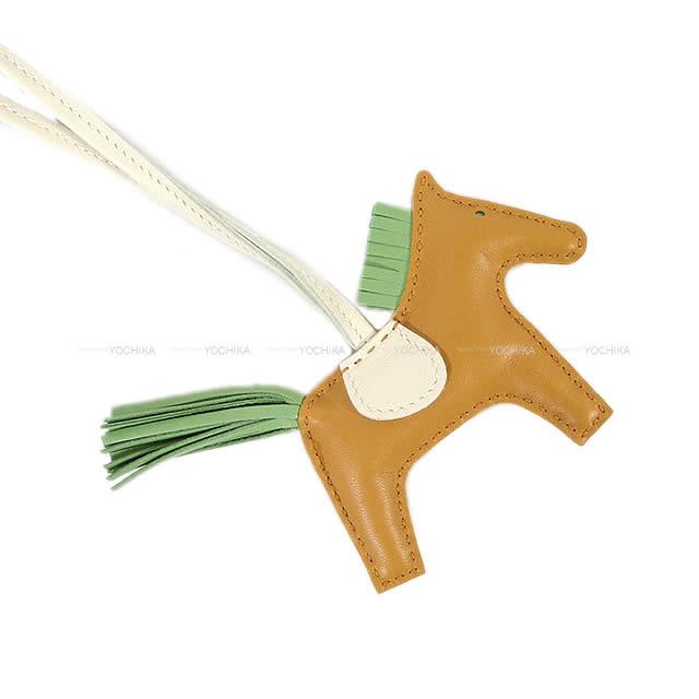 HERMES bag charm Rodeo PM Sesami/Vert criquet/Craie Agneau Milo Stamp D[EXCELLENT][Authentic]