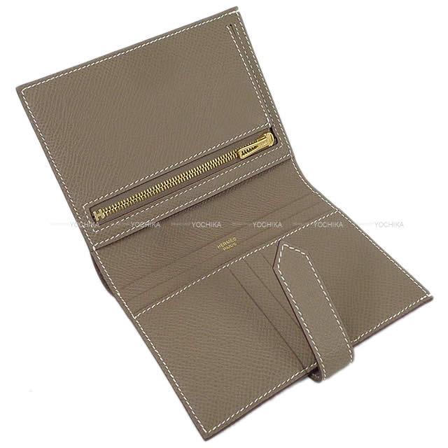 HERMES Bi-fold wallet Bearn Compact Etoupe Veau Epsom Gold HW Stamp W[BRAND NEW][Authentic]