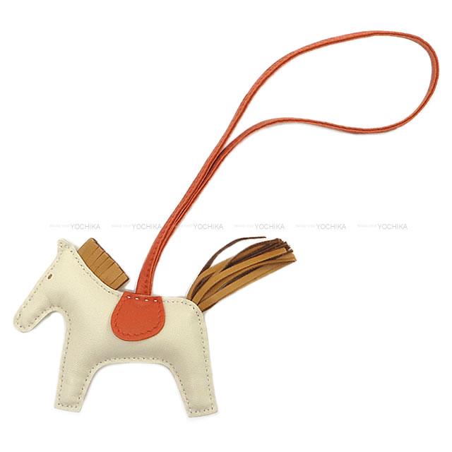 HERMES bag charm Rodeo PM Craie/Sesami/Cornaline Agneau Milo Stamp Z[EXCELLENT][Authentic]