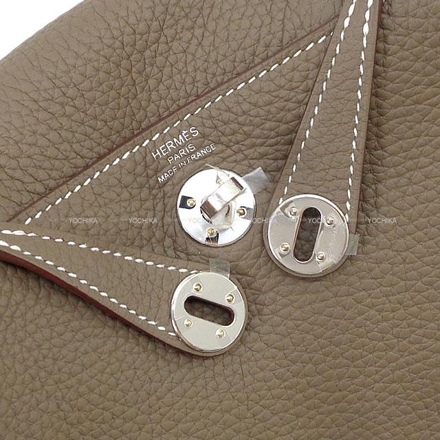 HERMES Shoulder bag Lindy 20 mini Etoupe Taurillon Clemence Silver HW Stamp K[BRAND NEW][Authentic]