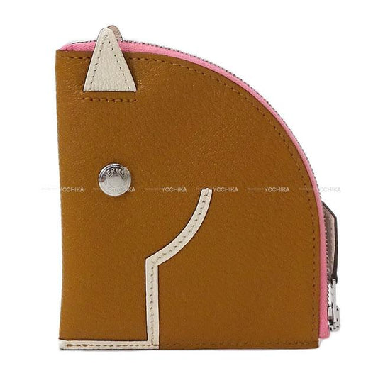 HERMES change purse Paddock Caramel/Nata/Rose Confetti Chevre Myzore Silver HW Stamp Y[EXCELLENT][Authentic]