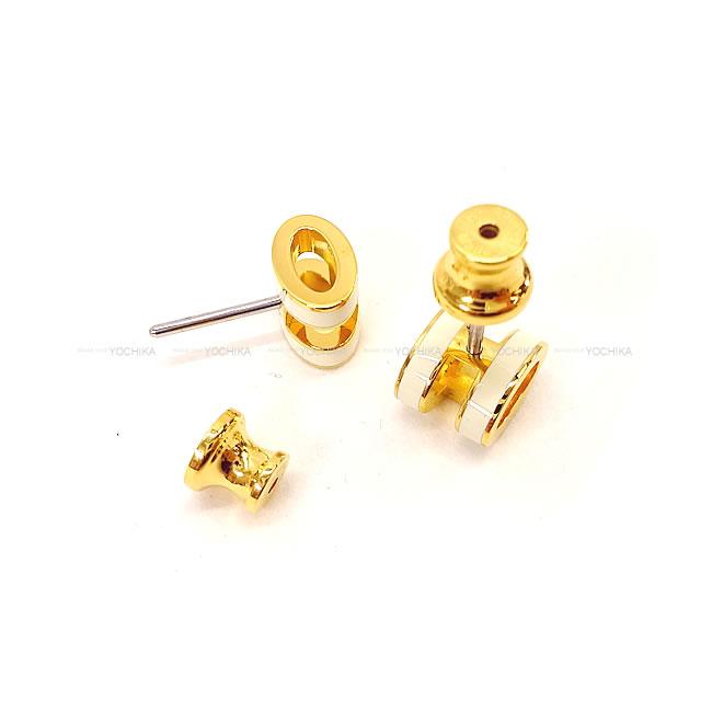 HERMES pierced earring Mini Pop H Blanc (White) Gold plated/Lacquer Gold HW[BRAND NEW][Authentic]