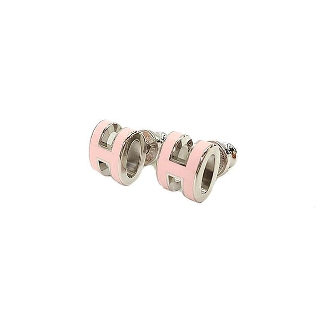 HERMES pierced earring Mini Pop H Rose Dragee Silver Plated/lacquer Silver HW[BRAND NEW][Authentic]