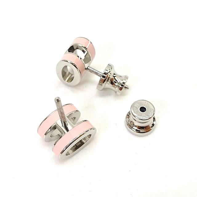 HERMES pierced earring Mini Pop H Rose Dragee Silver Plated/lacquer Silver HW[BRAND NEW][Authentic]