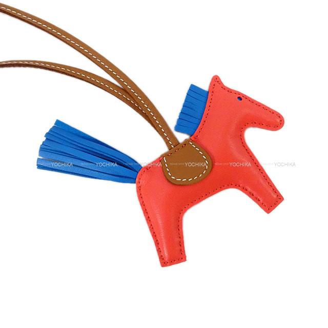 HERMES bagcharm Rodeo PM Rose Texese/Bleu Zanzibar/Gold Agneau Milo Stamp U[EXCELLENT][Authentic]