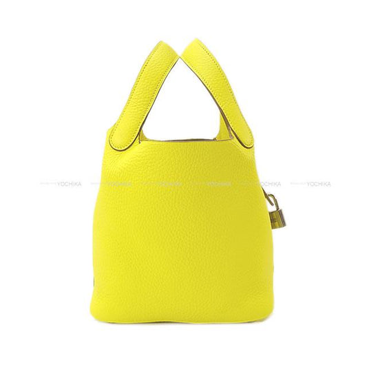 HERMES Handbag Picotin Lock 18 PM Lime Taurillon Clemence Silver HW Stamp B[EXCELLENT][Authentic]