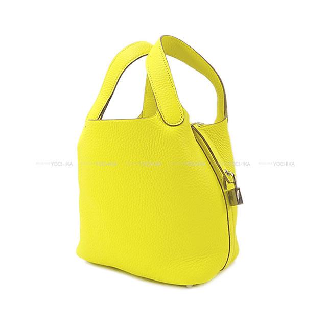 HERMES Handbag Picotin Lock 18 PM Lime Taurillon Clemence Silver HW Stamp B[EXCELLENT][Authentic]