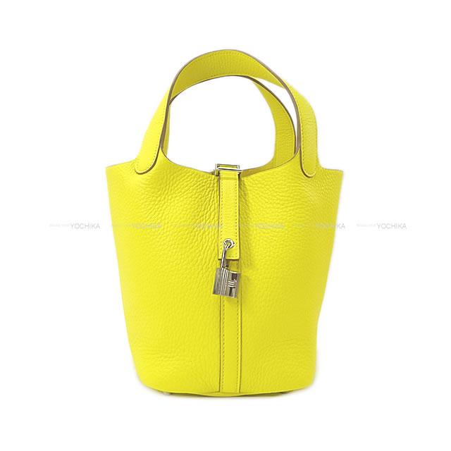 HERMES Handbag Picotin Lock 18 PM Lime Taurillon Clemence Silver HW Stamp B[EXCELLENT][Authentic]
