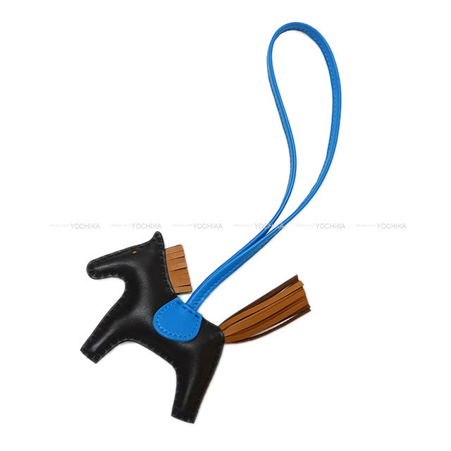 HERMES bag charm Rodeo PM Noir (Black)/Gold/Bleu Zanzibar Agneau Milo Stamp Y[EXCELLENT][Authentic]