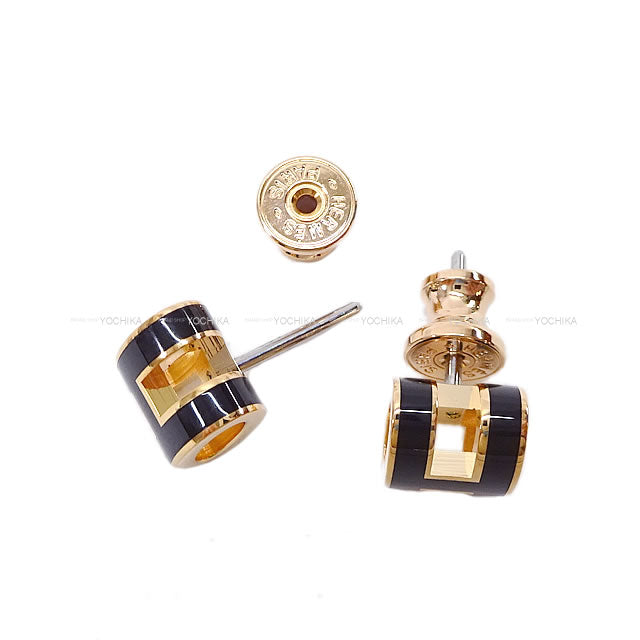 HERMES pierced earring Mini Pop H Noir (Black) Rose Gold Plated/lacquer[BRAND NEW][Authentic]