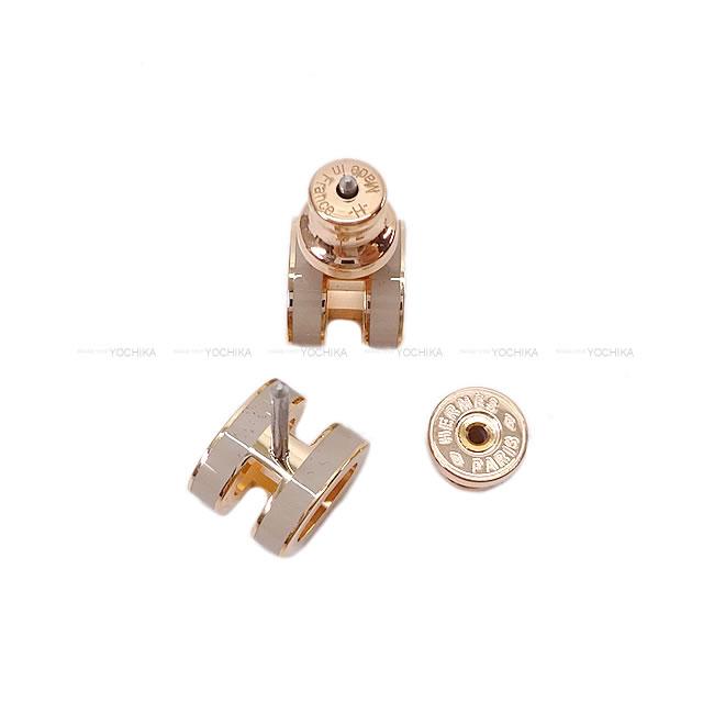 HERMES pierced earring Mini Pop H Earring Marron Grace Rosegold plated/Lacquer Rose Gold HW[EXCELLENT][Authentic]