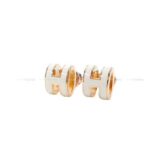 HERMES pierced earring Mini Pop H Blanc (White) Rose Gold Plated/lacquer[BRAND NEW][Authentic]