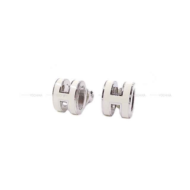 HERMES pierced earring Mini Pop H Blanc (White) Silver Plated/lacquer[BRAND NEW][Authentic]